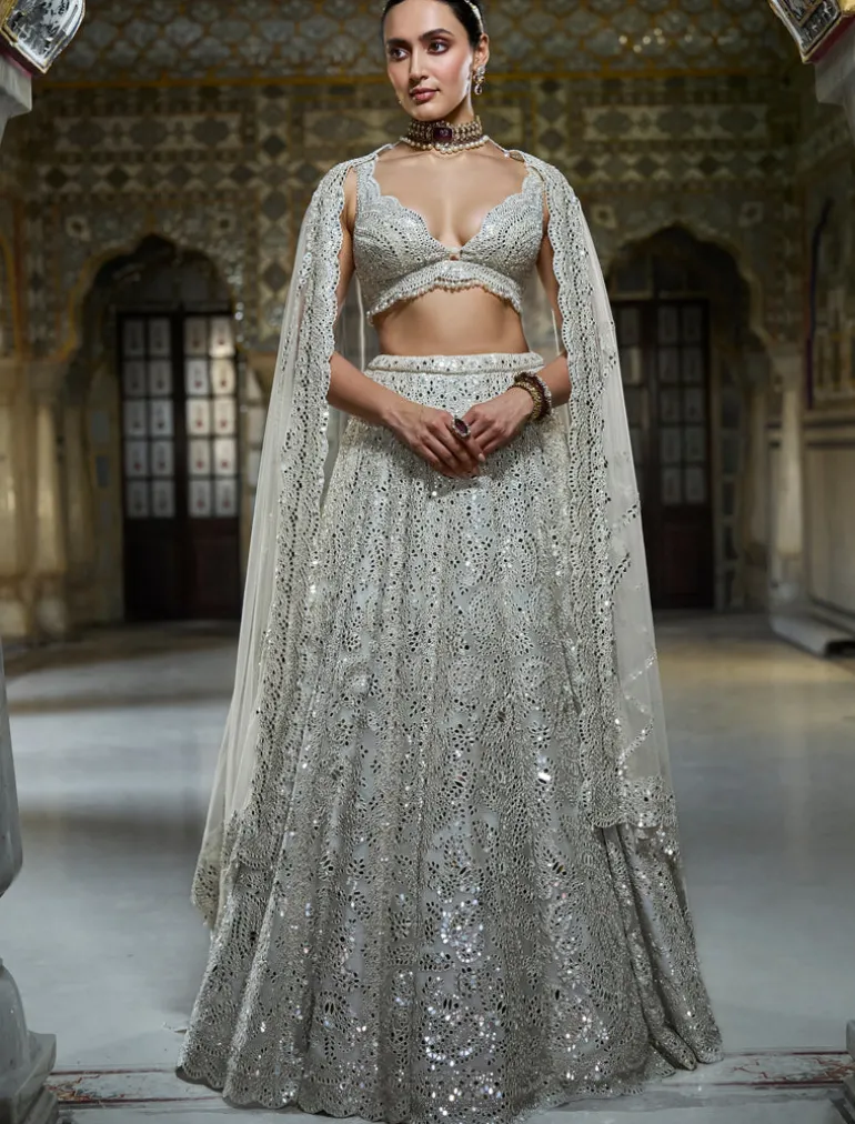 Ivory Mirror Work Lehenga Set