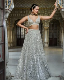 Ivory Mirror Work Lehenga Set