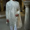 Ivory Mirror Work Sherwani Set
