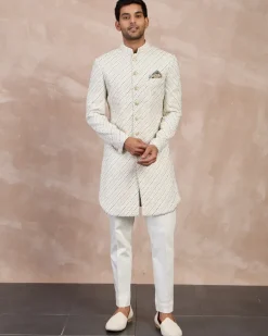 Ivory Nerds Edge cut Achkan Set
