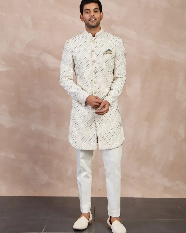 Ivory Nerds Edge cut Achkan Set