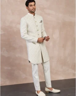Ivory Nerds Edge cut Achkan Set