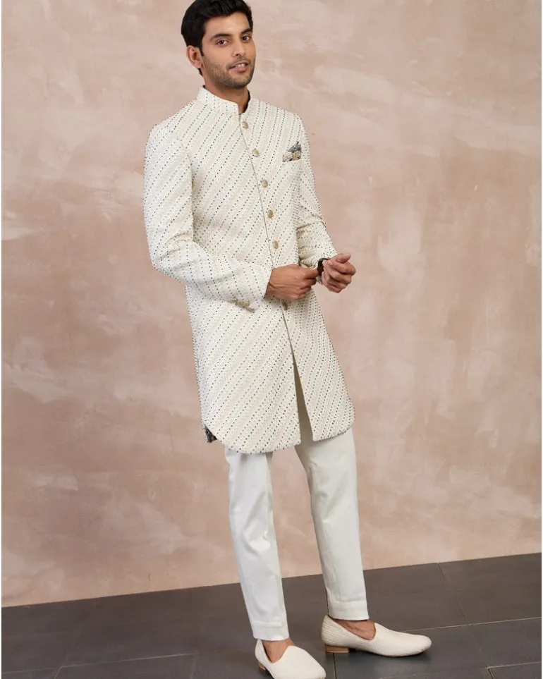 Ivory Nerds Edge cut Achkan Set