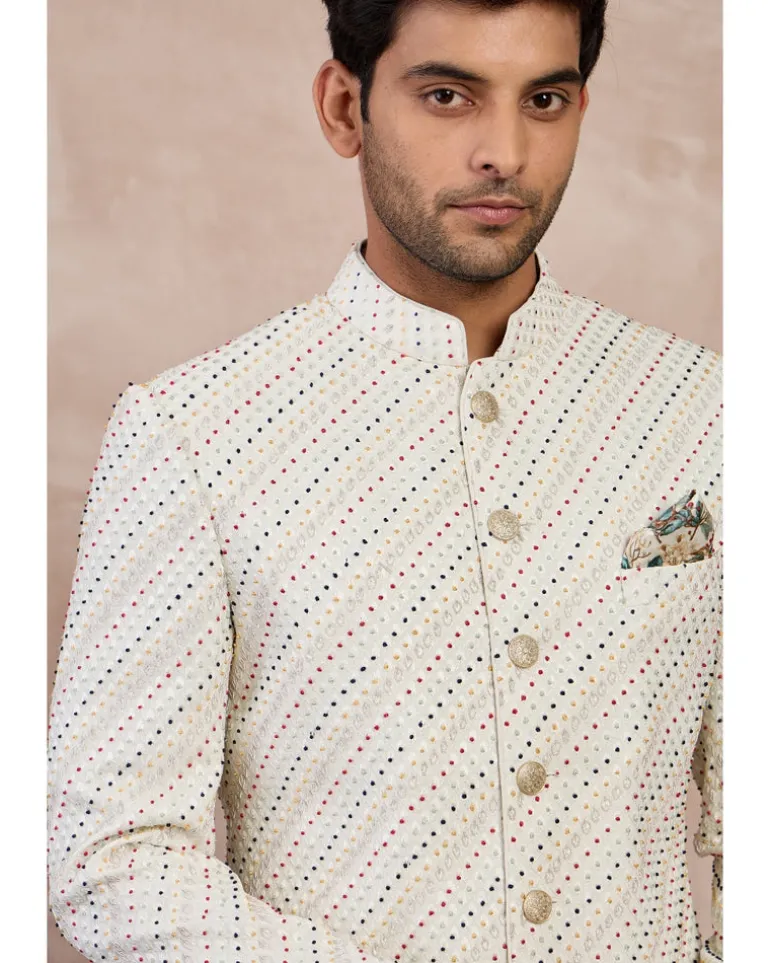 Ivory Nerds Edge cut Achkan Set