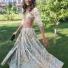 Ivory Orange Floral Printed Elbow Sleeve Lehenga Set