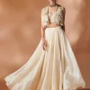 Ivory Organza Skirt With An Embroidered Blouse And Jacket