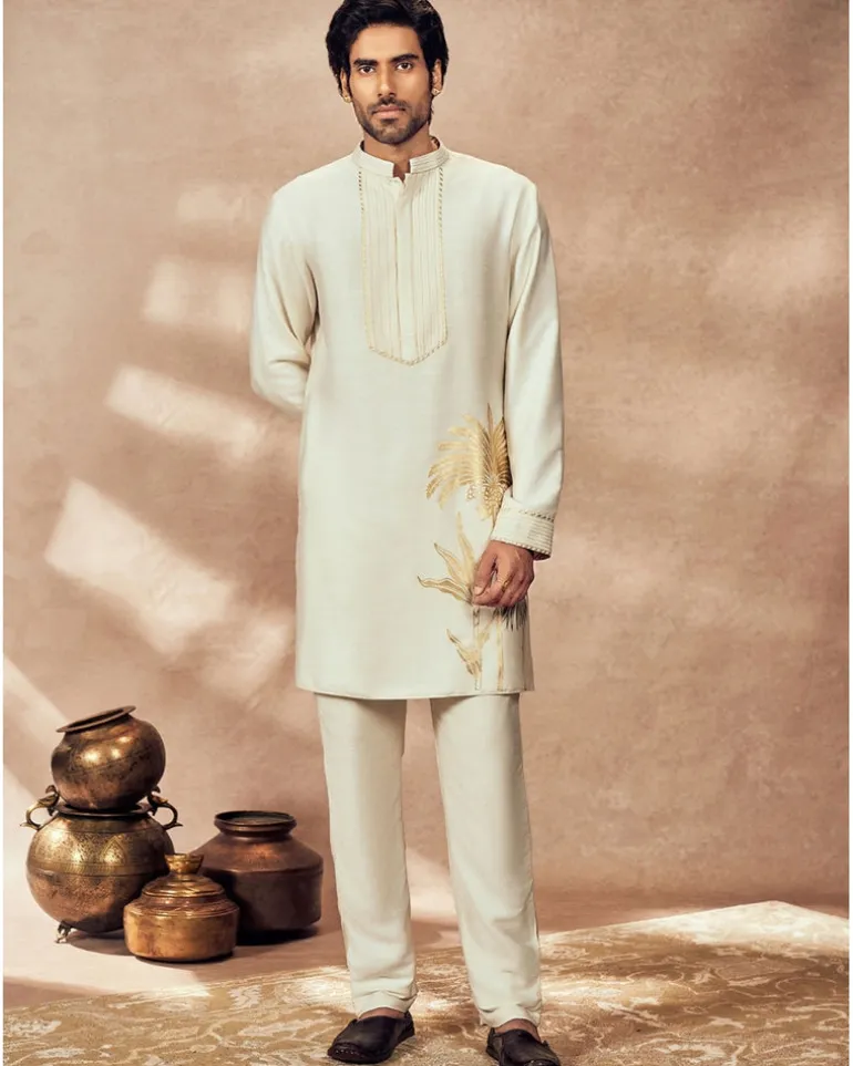 Ivory Palm Blooms Kurta