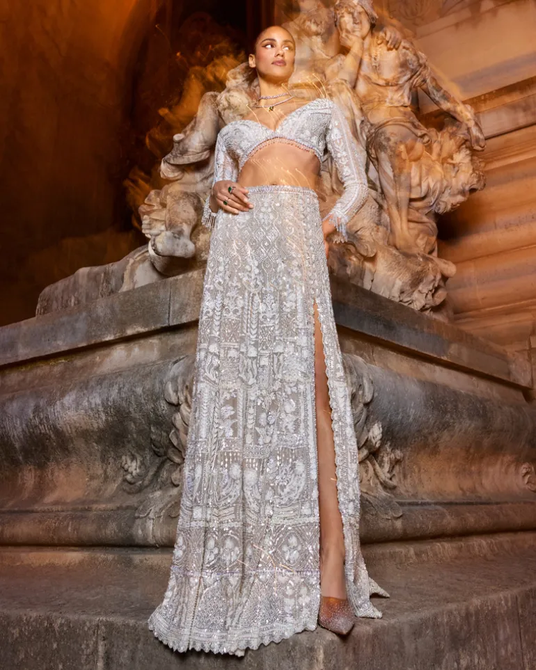 Ivory Paris Sequins Skirt Set