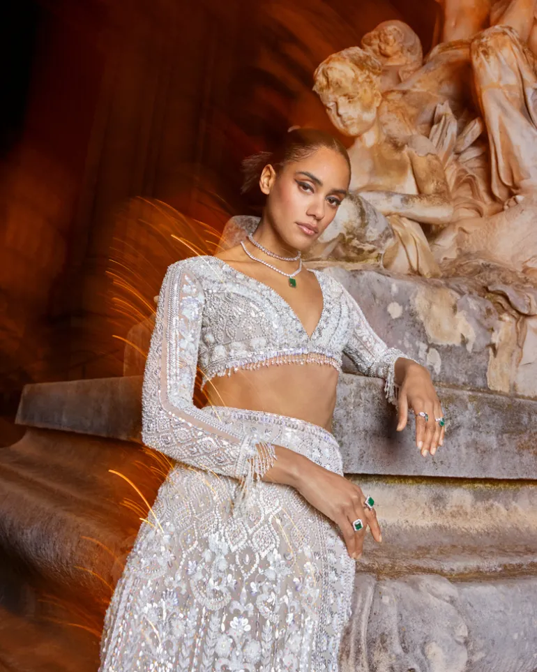 Ivory Paris Sequins Skirt Set