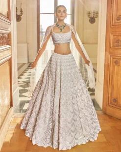 Ivory Pearl Drop Scallop Lehenga Set