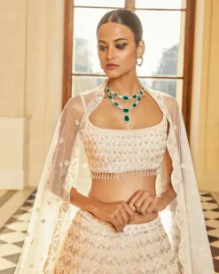 Ivory Pearl Drop Scallop Lehenga Set