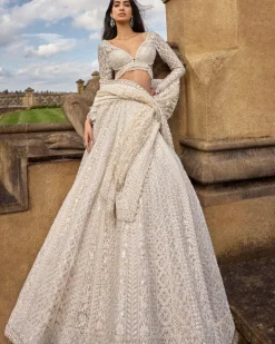 Ivory Pearl Intricated Embroidery Lehenga Set