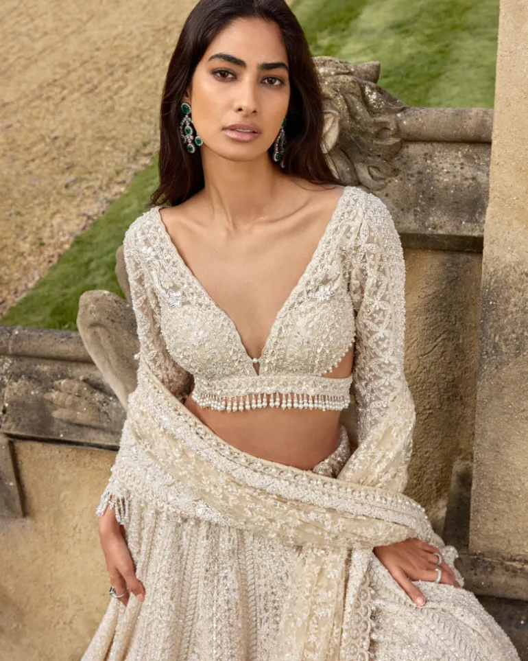 Ivory Pearl Intricated Embroidery Lehenga Set