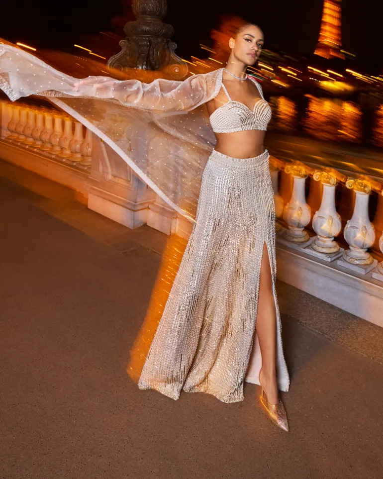 Ivory Pearl Paris Slit Skirt Set