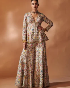 Ivory Peplum Sharara Set