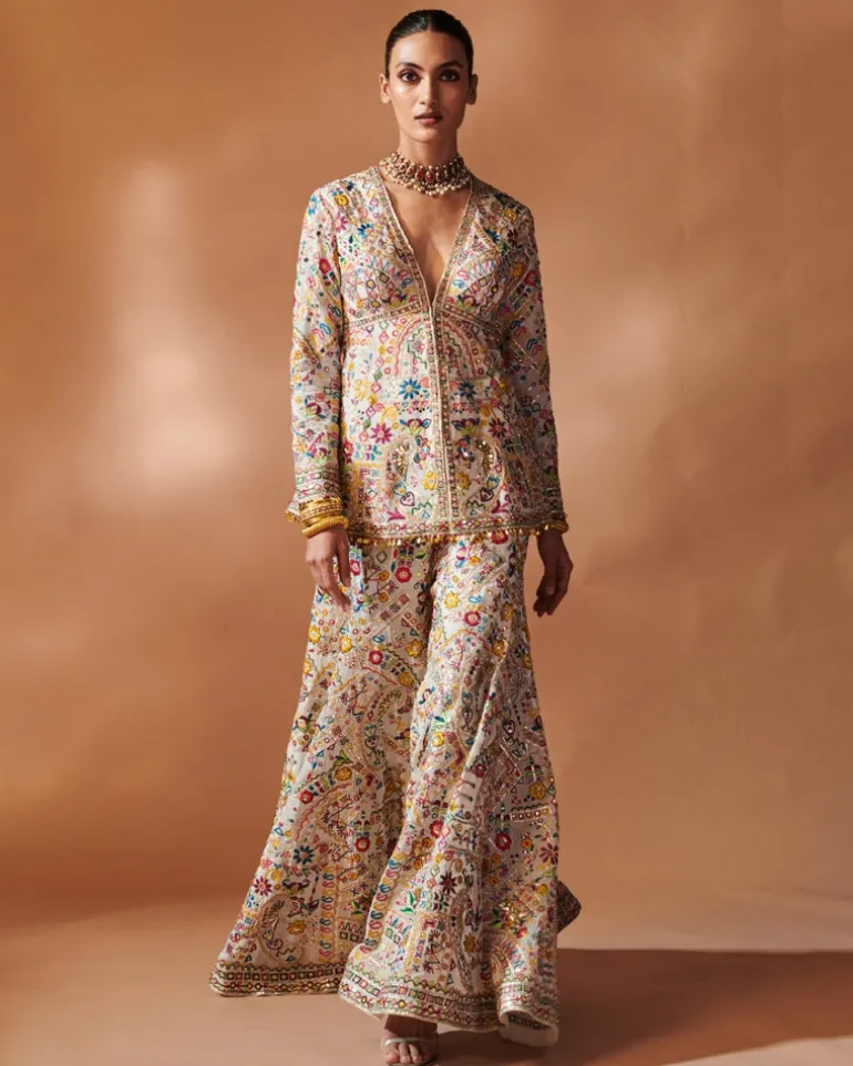 Ivory Peplum Sharara Set