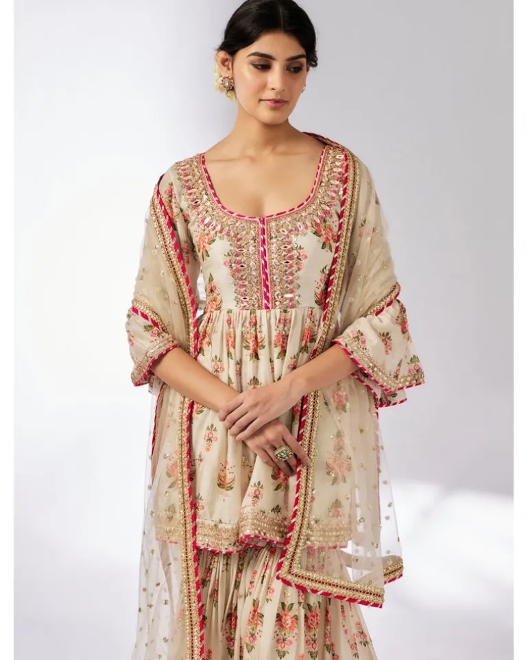 Ivory Prachi Peplum Gharara Set