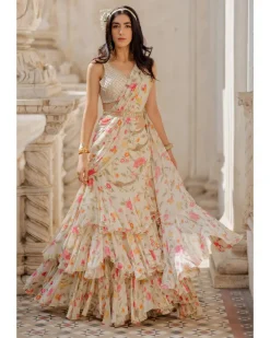 Ivory Pre-Stitched Drape Sari Set