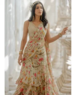 Ivory Pre-Stitched Drape Sari Set