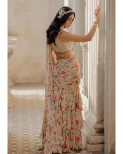 Ivory Pre-Stitched Drape Sari Set