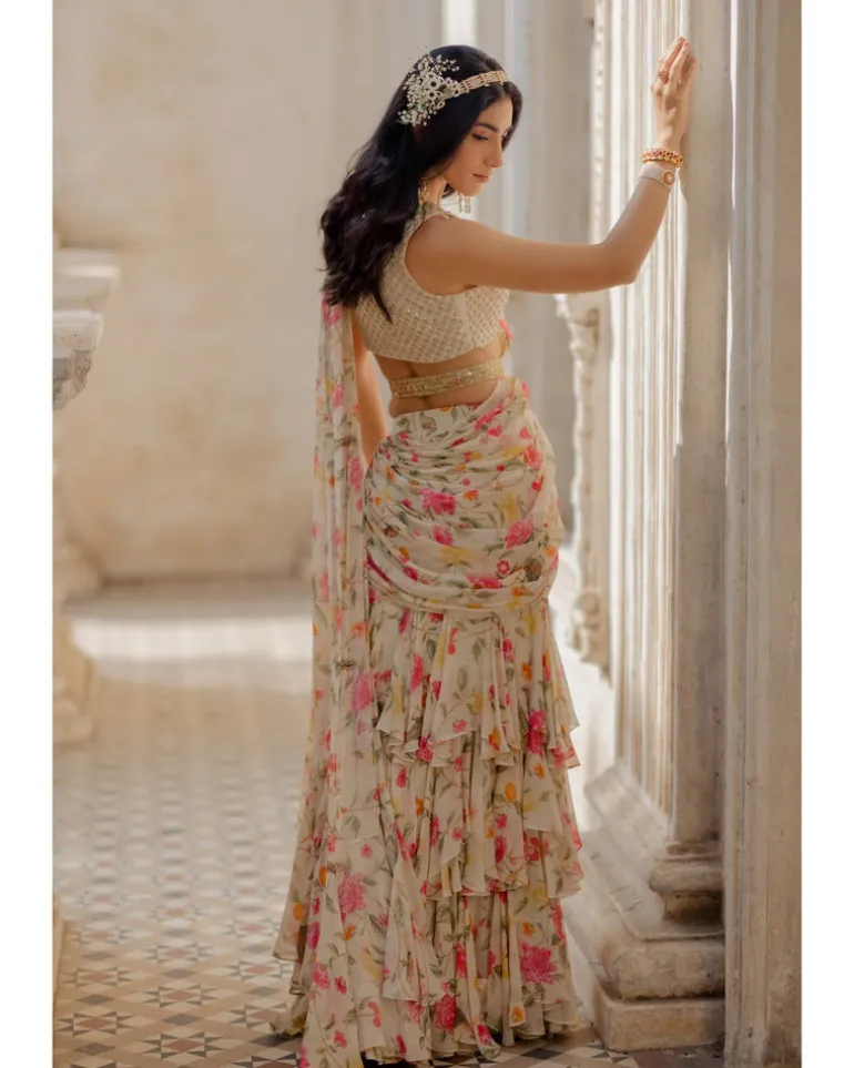 Ivory Pre-Stitched Drape Sari Set