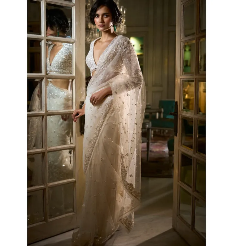 Ivory Sequin Sari