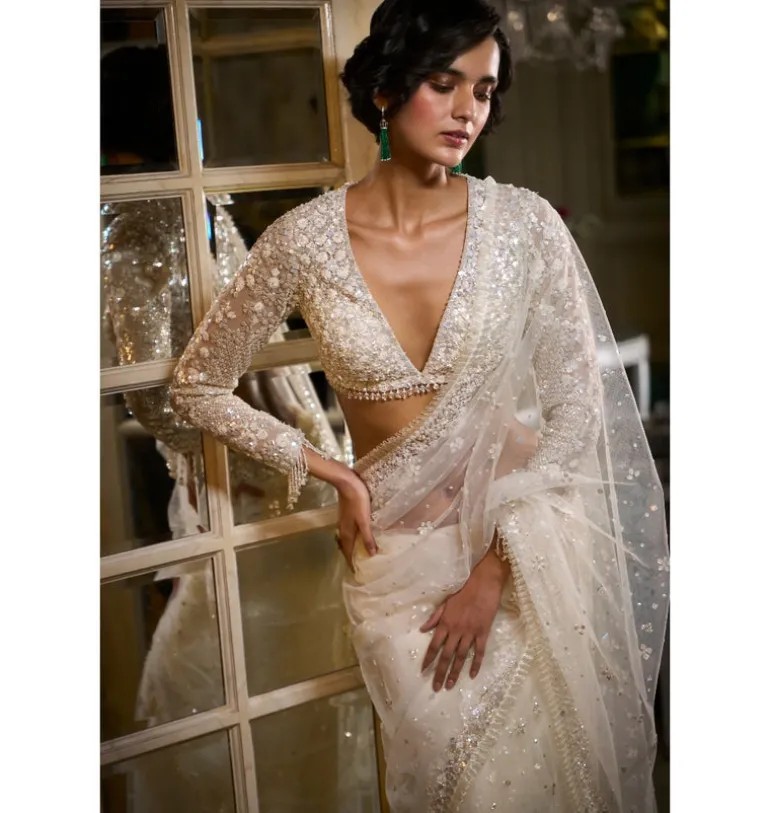 Ivory Sequin Sari