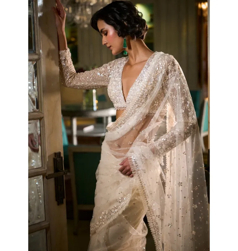 Ivory Sequin Sari