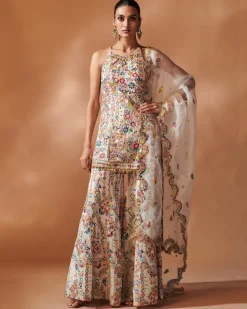 Ivory Sharara And Halter Kurta Set