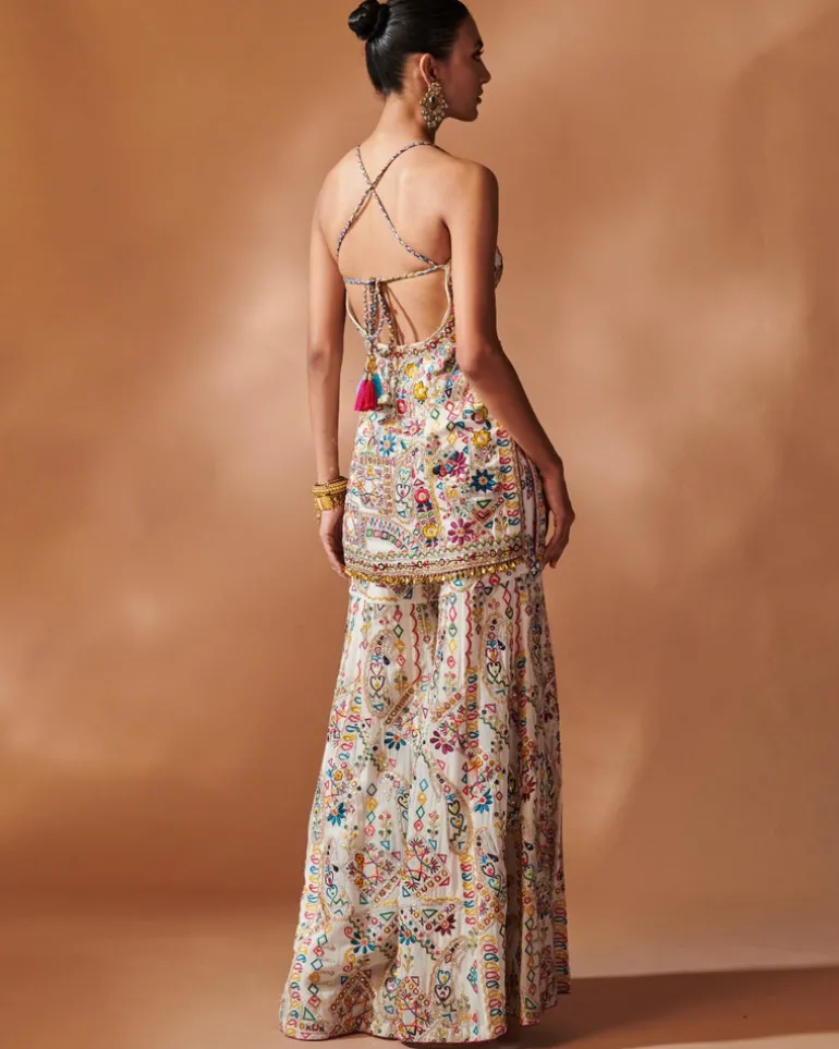 Ivory Sharara And Halter Kurta Set