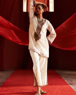 Ivory Short Kurta & Slit Pant Set