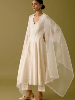 Ivory Silk Chanderi Dori Embroidered Anarkali Set