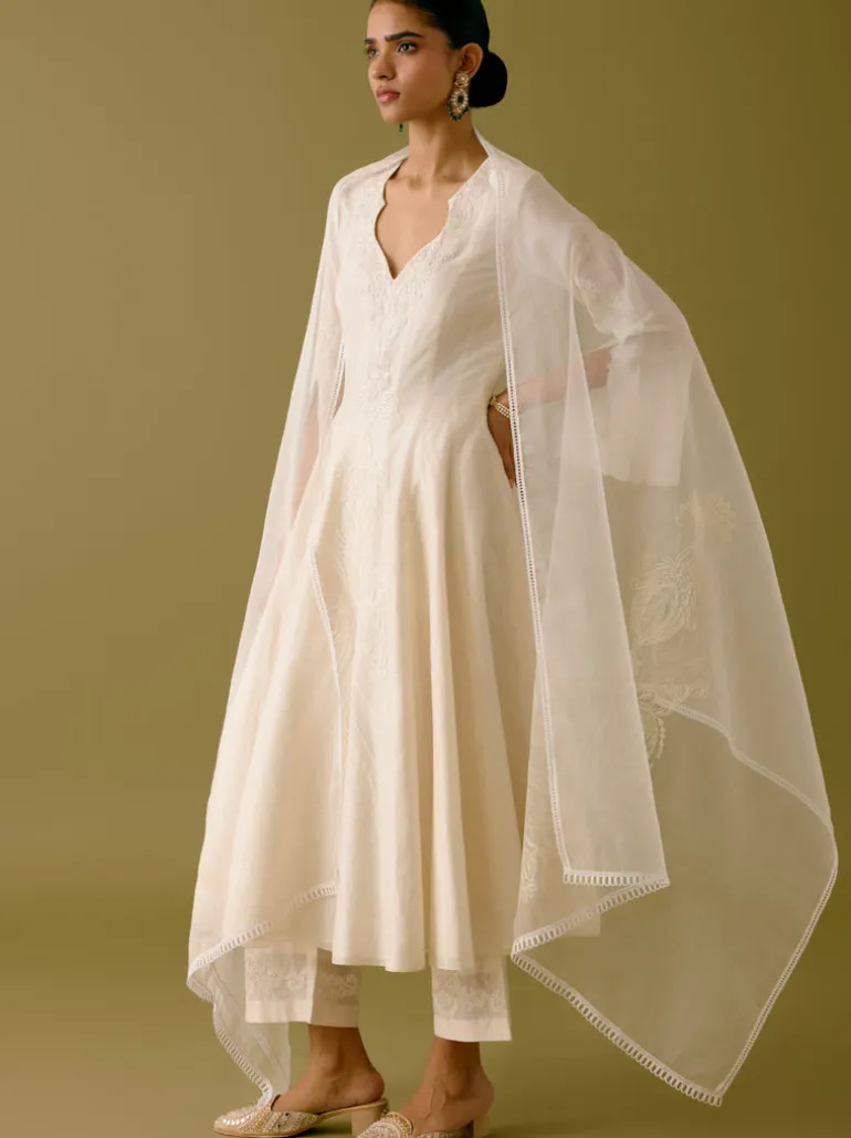 Ivory Silk Chanderi Dori Embroidered Anarkali Set