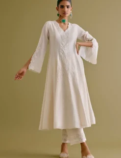 Ivory Silk Chanderi Dori Embroidered Anarkali Set