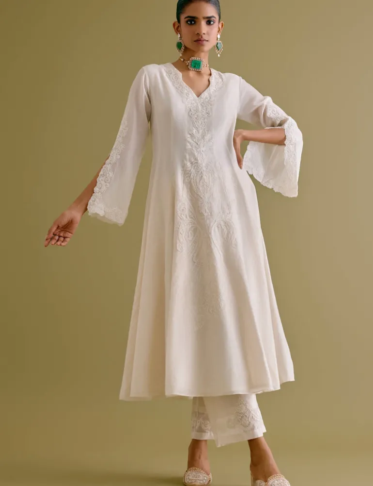 Ivory Silk Chanderi Dori Embroidered Anarkali Set