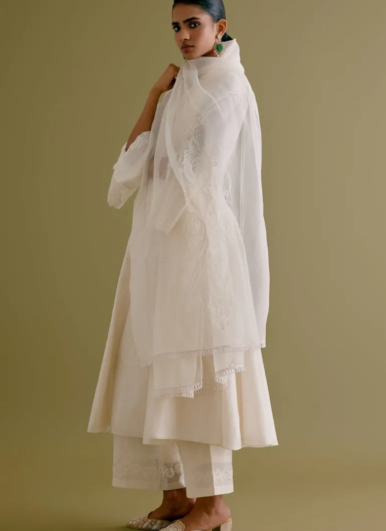 Ivory Silk Chanderi Dori Embroidered Anarkali Set