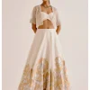 Ivory Silk Chanderi Hand-Painted Skirt And Cape Set