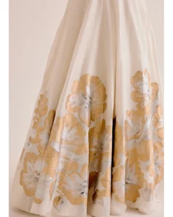 Ivory Silk Chanderi Hand-Painted Skirt And Cape Set