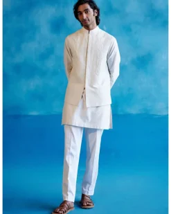 Ivory Silk Chanderi Kurta And Embroidered Bandi Set