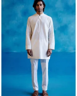 Ivory Silk Chanderi Kurta And Embroidered Bandi Set