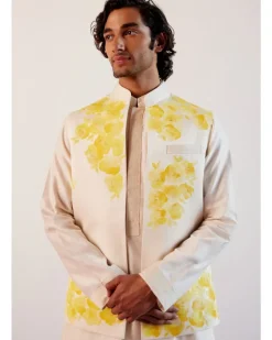 Ivory Silk Chanderi Kurta And Hand-Painted Bandi Set