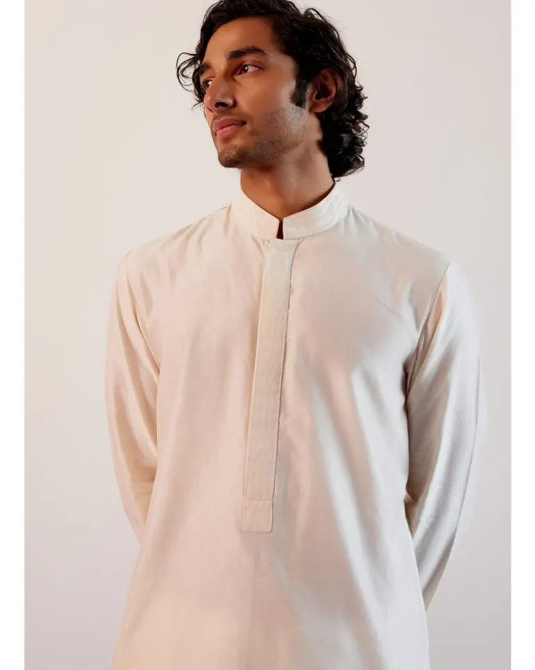Ivory Silk Chanderi Kurta And Hand-Painted Bandi Set