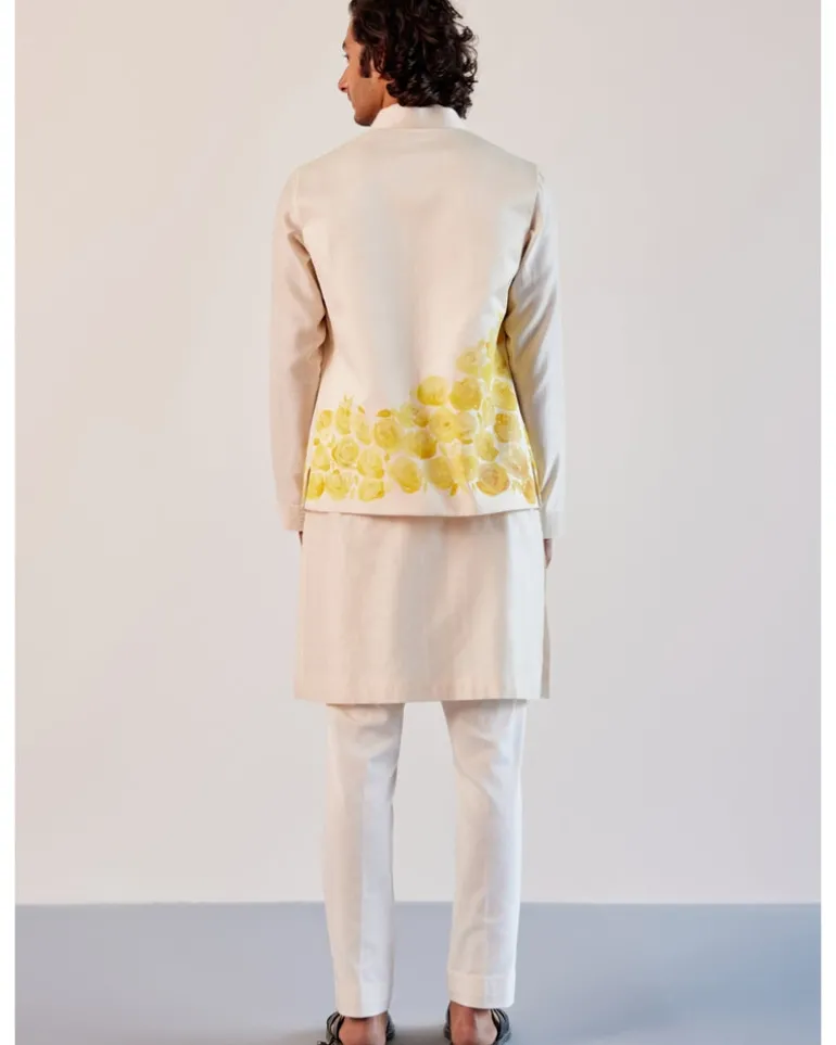 Ivory Silk Chanderi Kurta And Hand-Painted Bandi Set