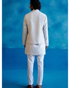 Ivory Silk Chanderi Kurta And Embroidered Bandi Set