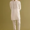 Ivory Silk Satin Dori Embroidered Kurta Set