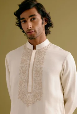 Ivory Silk Satin Dori Embroidered Kurta Set