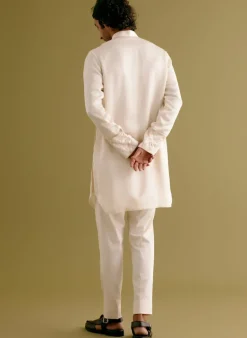 Ivory Silk Satin Dori Embroidered Kurta Set