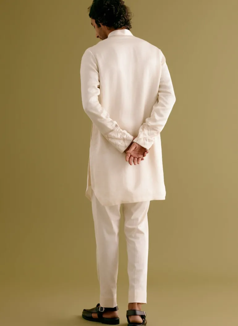 Ivory Silk Satin Dori Embroidered Kurta Set