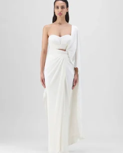 Ivory Structured Blouse With Drape Skirt Set