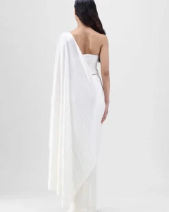 Ivory Structured Blouse With Drape Skirt Set